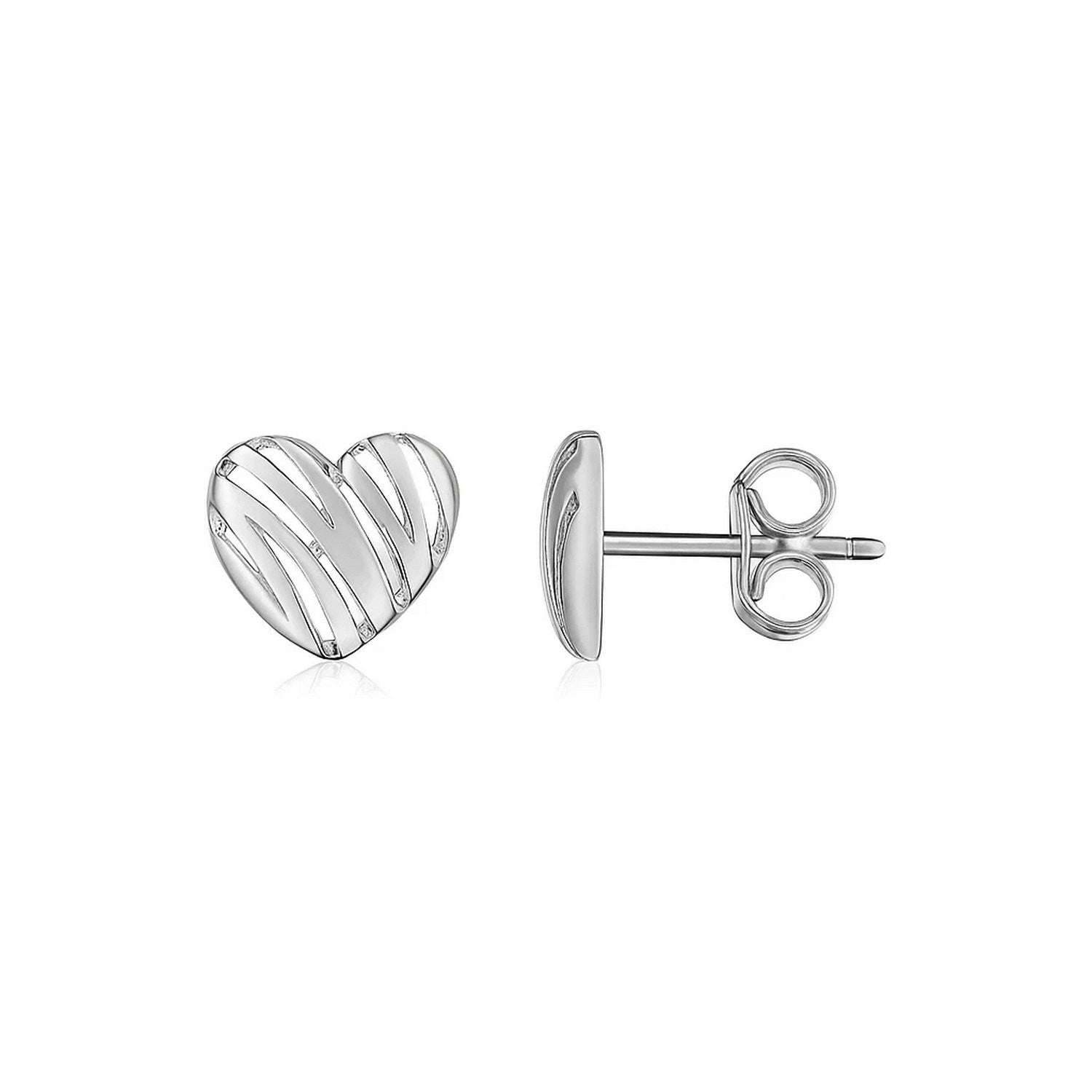 14K White Gold High Polish Scribble Heart Stud Earrings in a sleek high-contrast midnight luxury editorial style